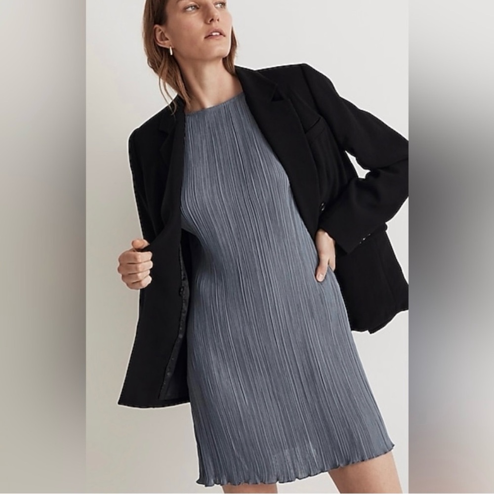 Madewell Plissé Mini Tee Dress in Teapot Blue